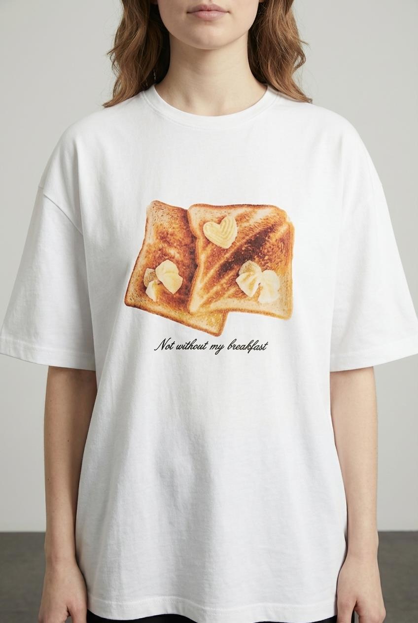 Quzu Baskı Detaylı T-shirt Ekru