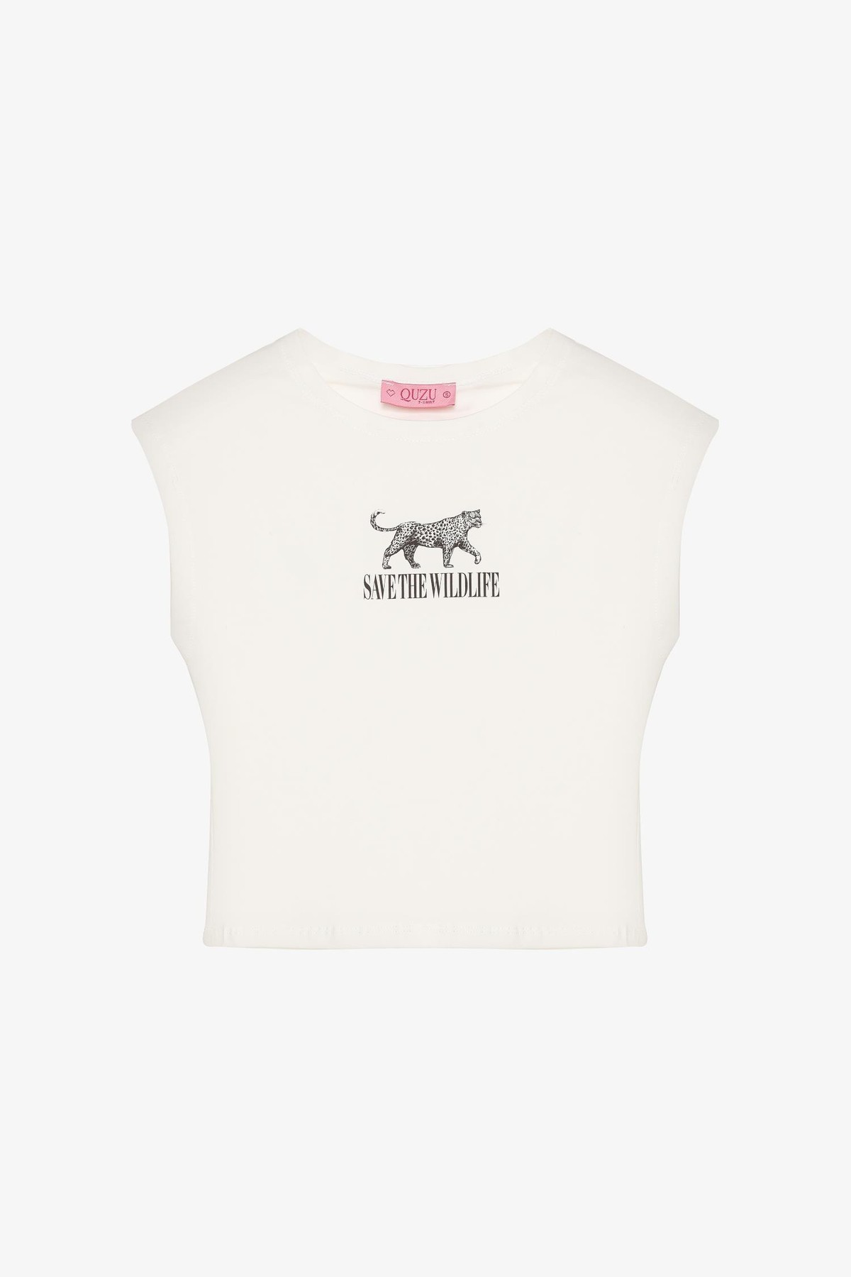 Quzu Baskı Detaylı T-shirt Ekru