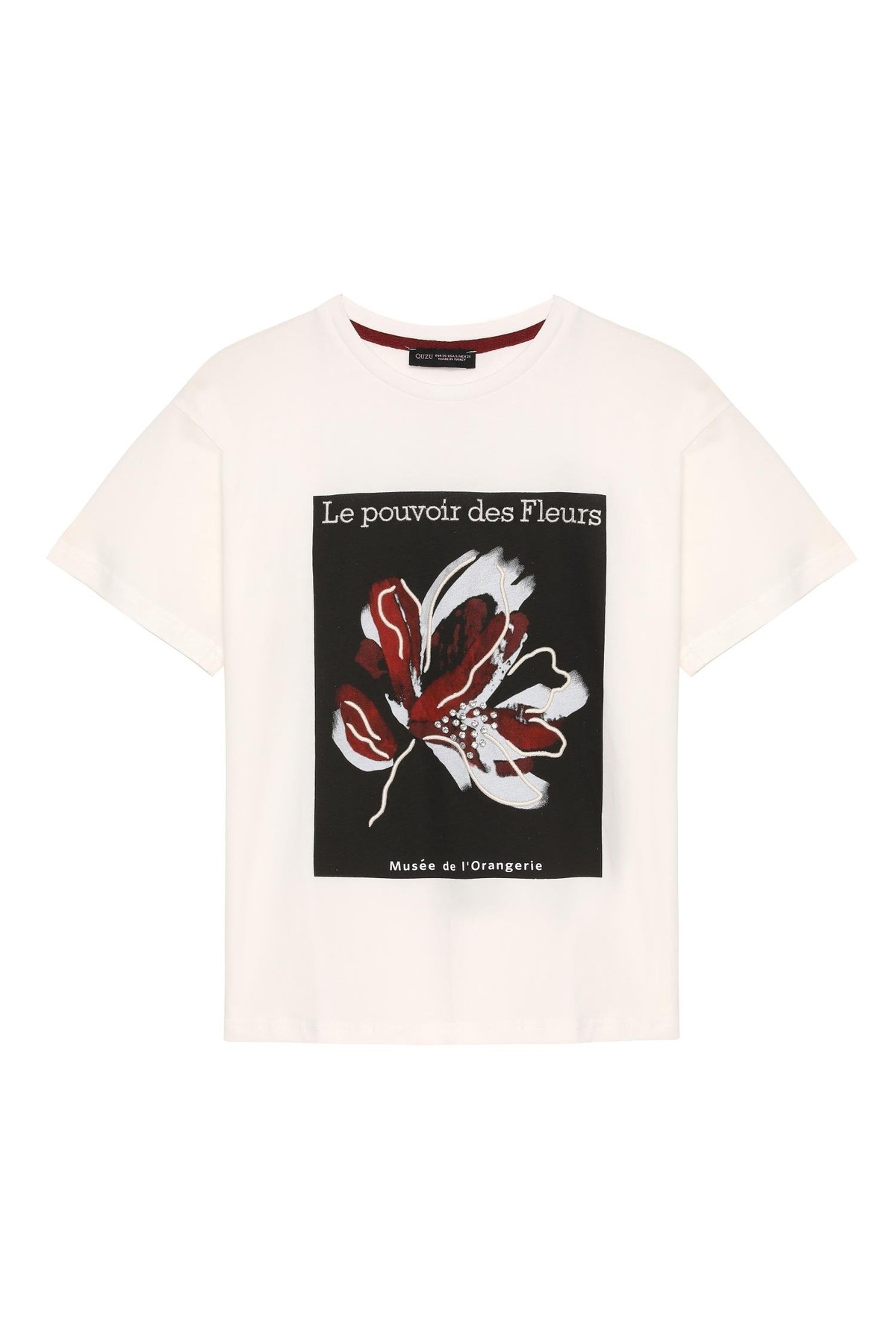 Quzu Baskı Detaylı T-shirt Ekru/Siyah