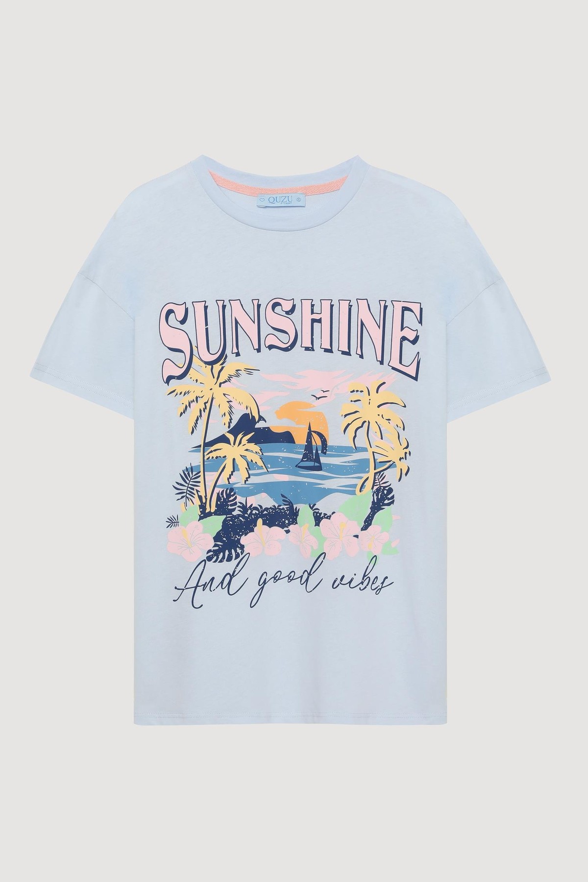 Quzu Baskı Detaylı T-shirt Mavi