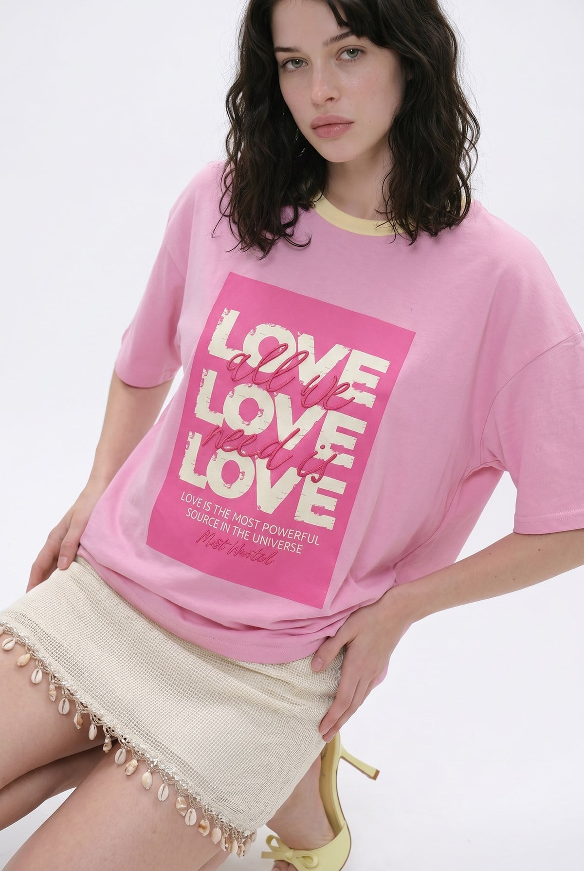 Quzu Baskı Detaylı T-shirt Pembe