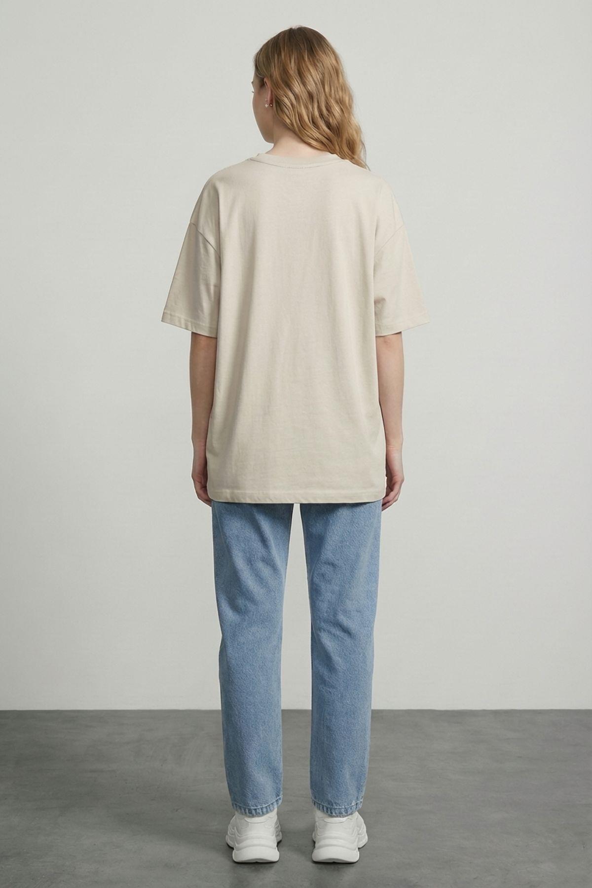 Quzu Baskı Detaylı T-shirt Taş