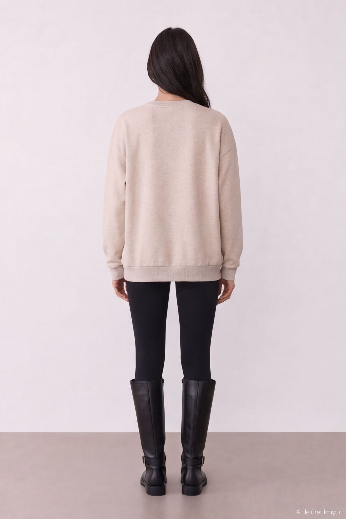 Quzu Baskı Nakış Detaylı Sweatshirt Bejmelanj