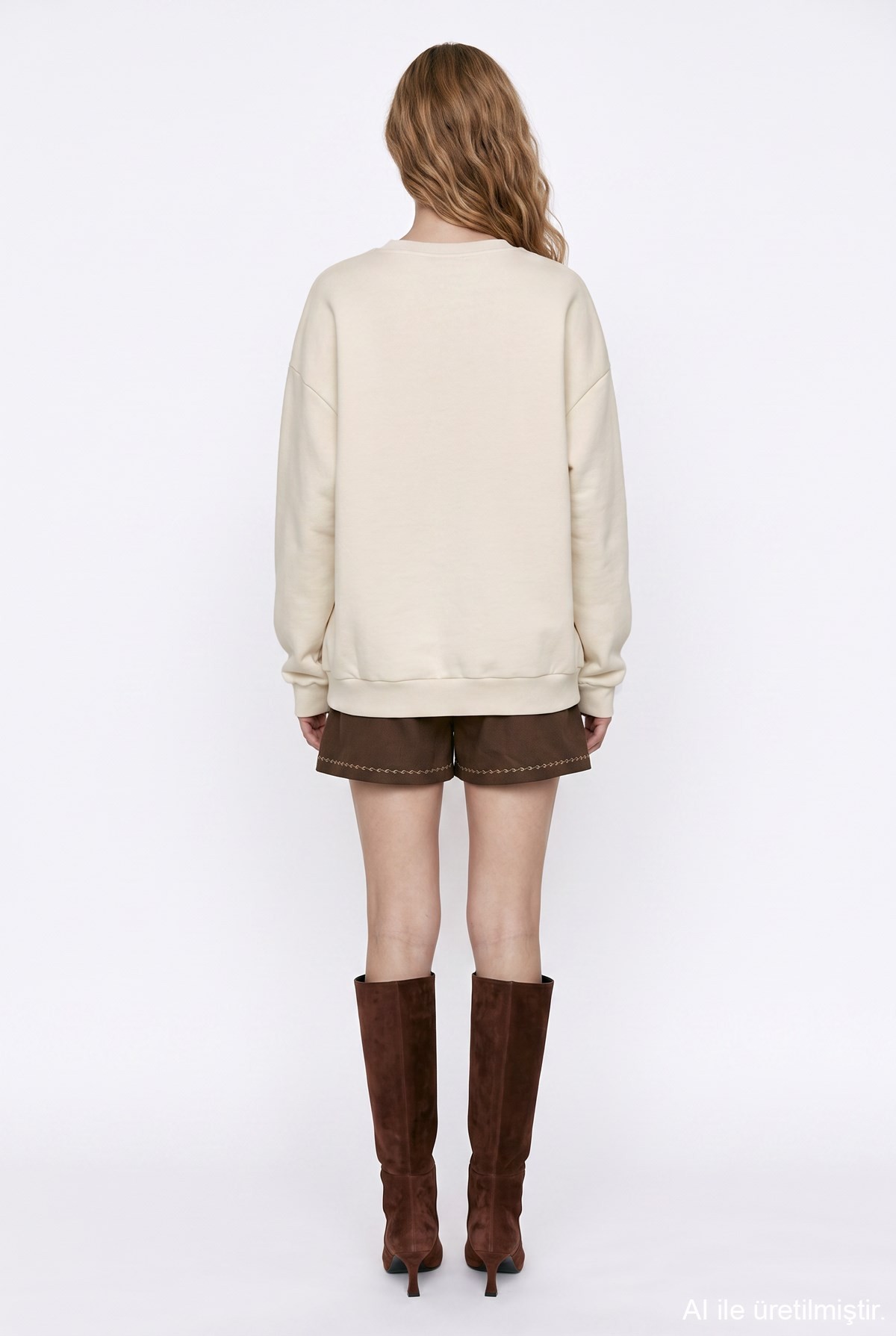 Quzu Baskı Nakış Detaylı Sweatshirt Bej