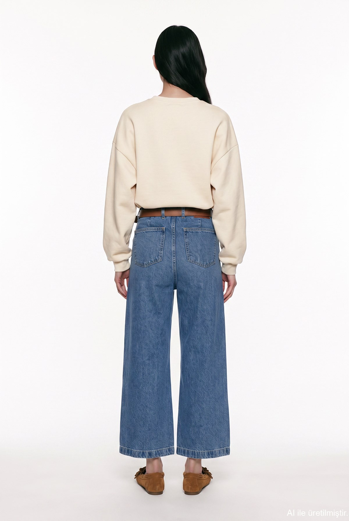 Quzu Baskı Nakış Detaylı Sweatshirt Bej