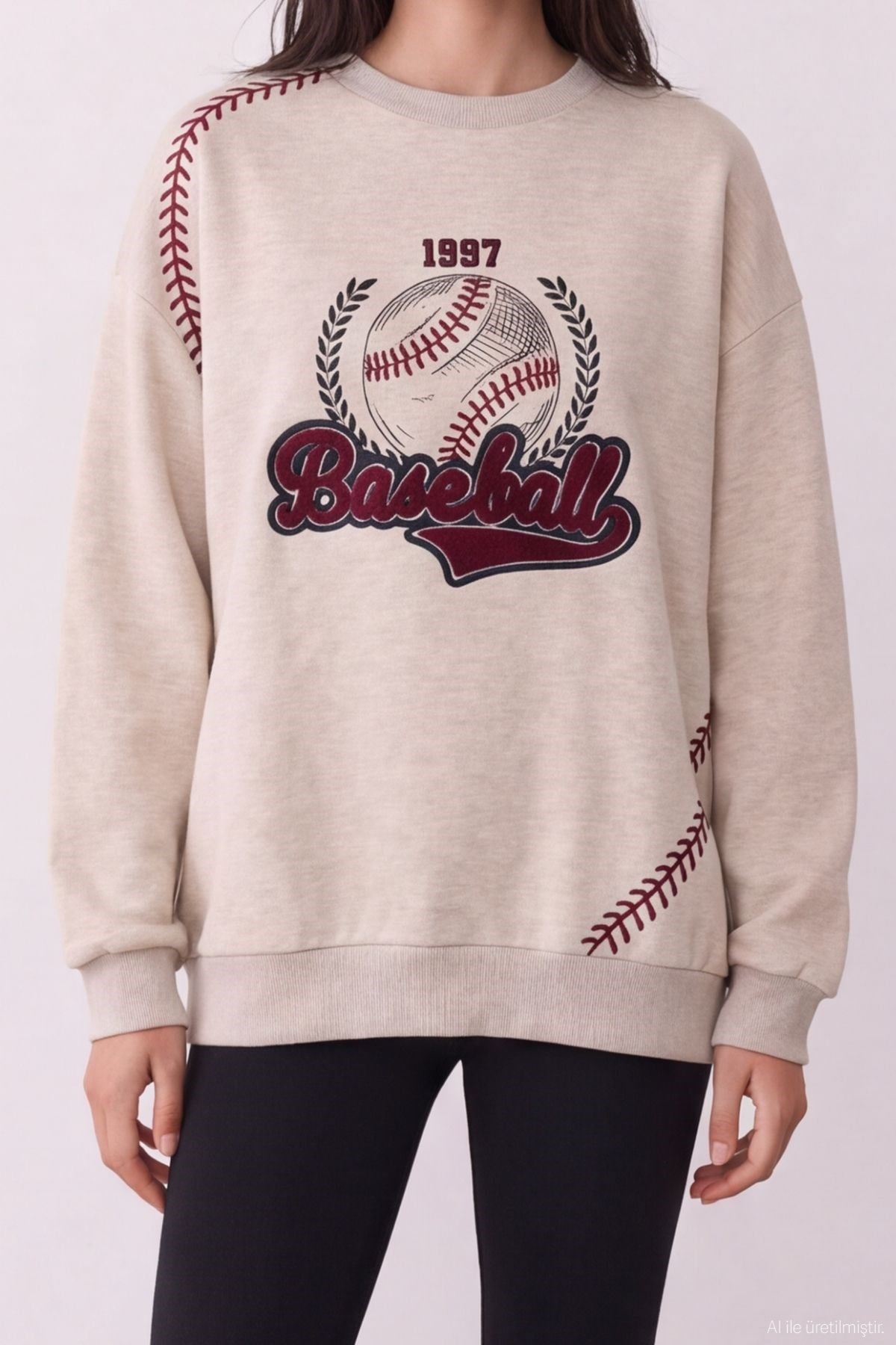 Quzu Baskı Nakış Detaylı Sweatshirt Bejmelanj