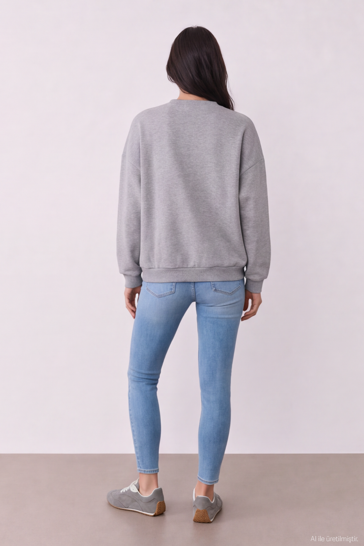 Quzu Baskı Nakış Detaylı Sweatshirt Gri Melanj