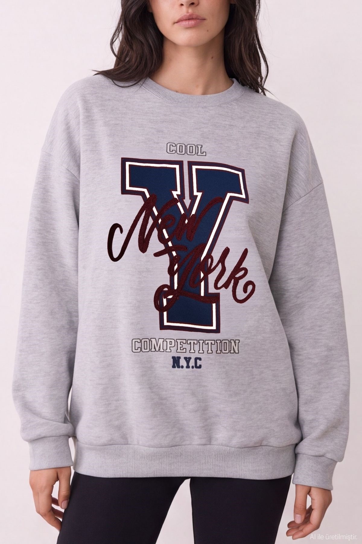 Quzu Baskı Nakış Detaylı Sweatshirt Karmelanj