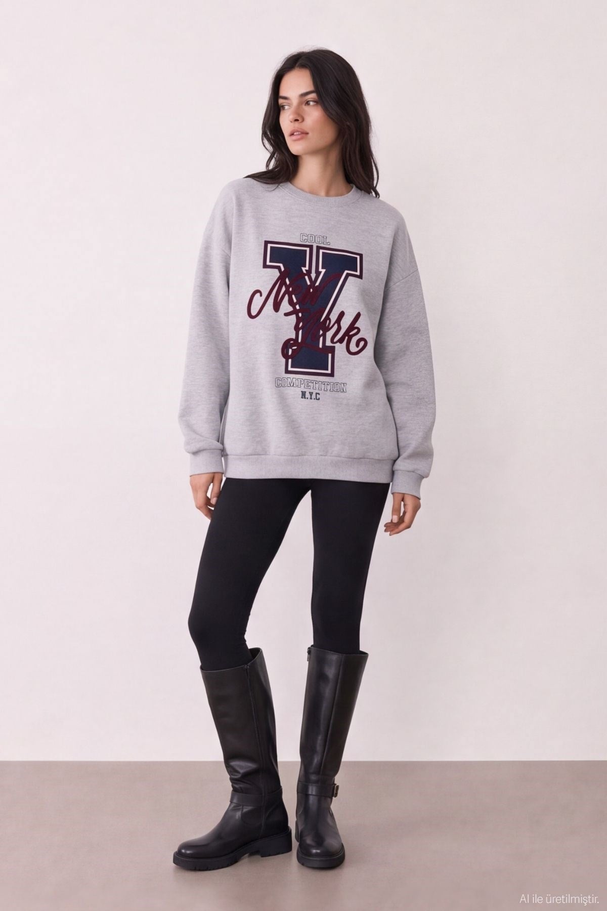 Quzu Baskı Nakış Detaylı Sweatshirt Karmelanj