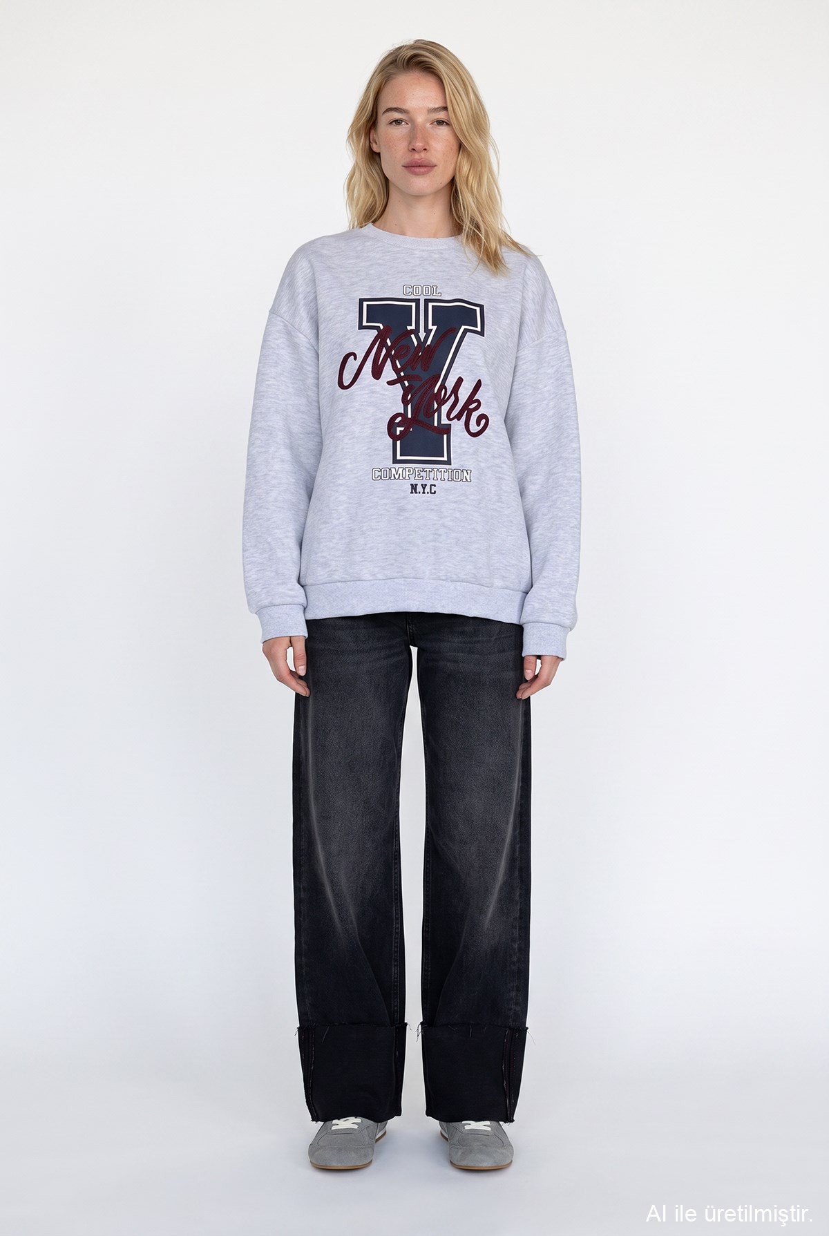 Quzu Baskı Nakış Detaylı Sweatshirt Karmelanj