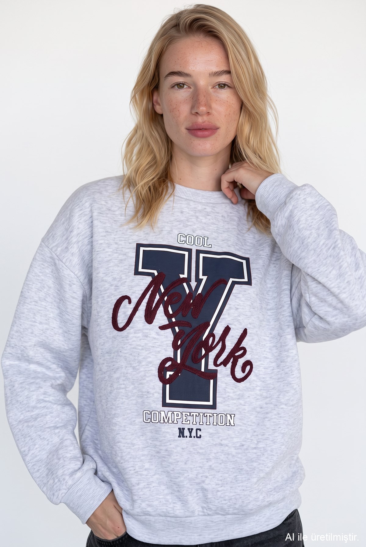 Quzu Baskı Nakış Detaylı Sweatshirt Karmelanj