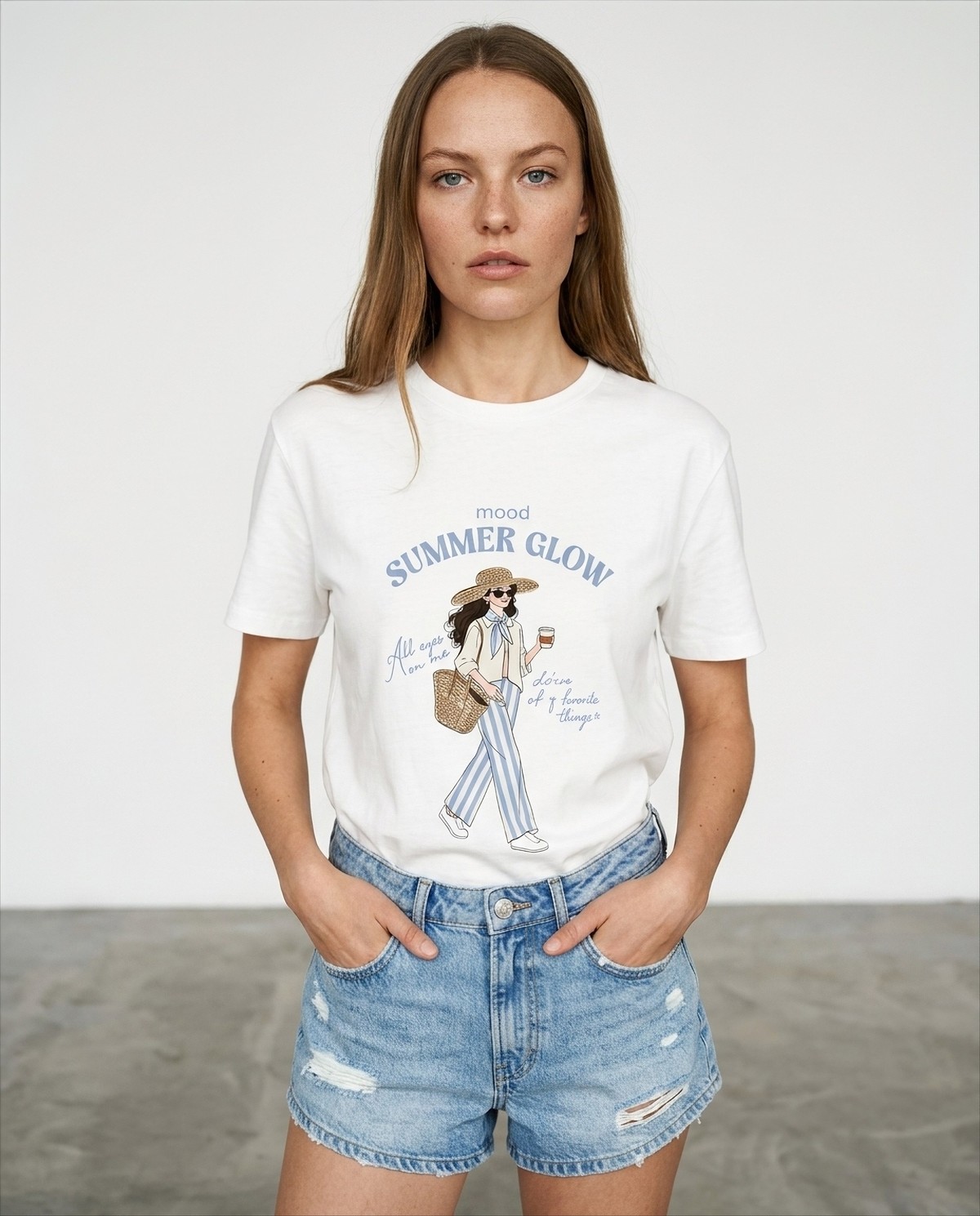 Quzu Baskı Nakış Detaylı T-shirt Ekru
