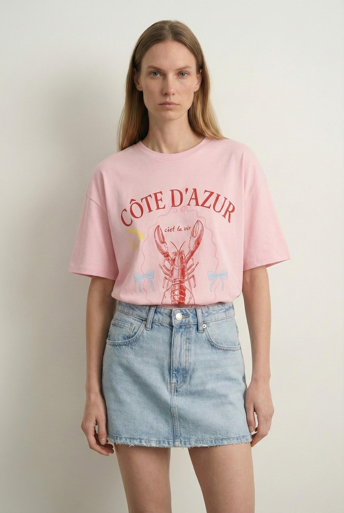 Quzu Baskı Nakış Detaylı T-shirt Pembe