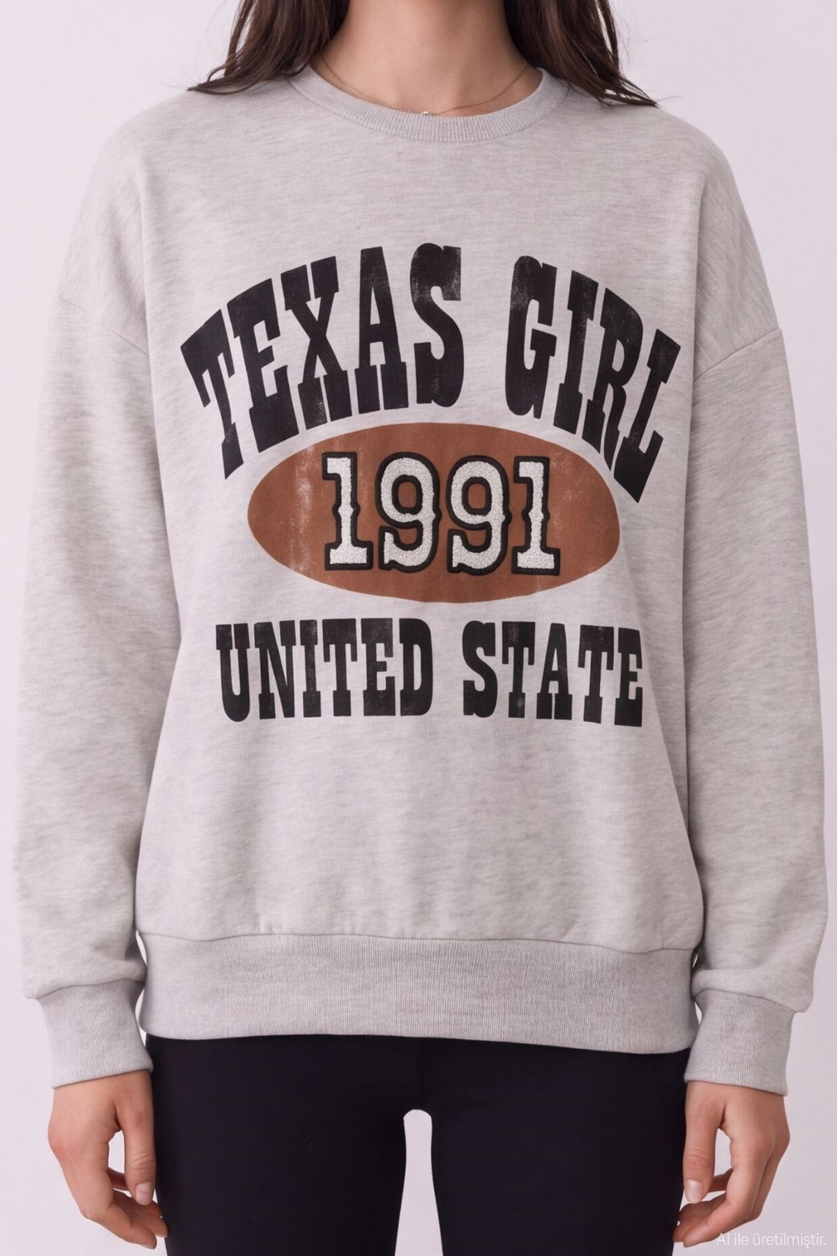Quzu Baskı Ve Nakış Detaylı Sweatshirt Bejmelanj
