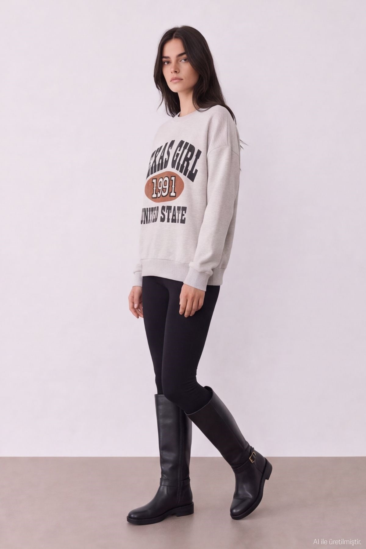 Quzu Baskı Ve Nakış Detaylı Sweatshirt Bejmelanj
