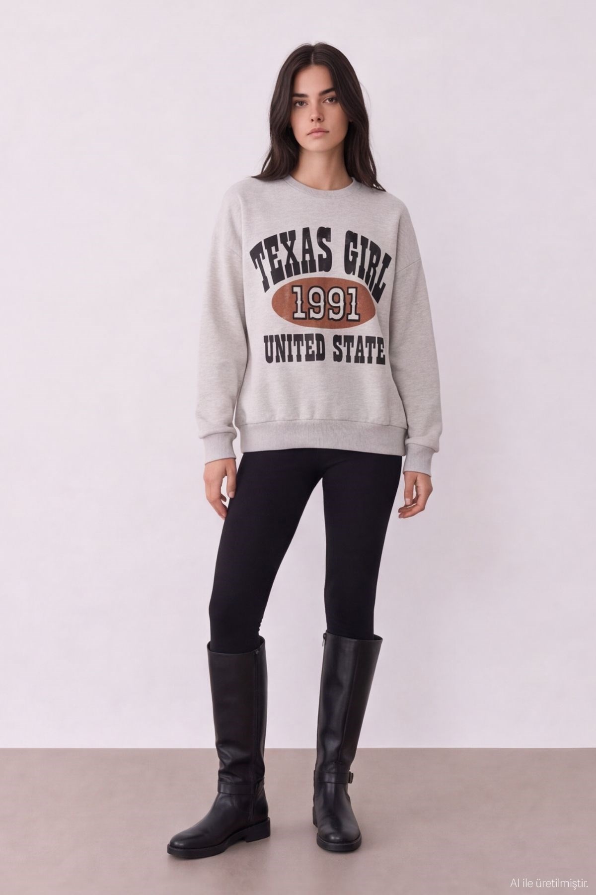 Quzu Baskı Ve Nakış Detaylı Sweatshirt Bejmelanj