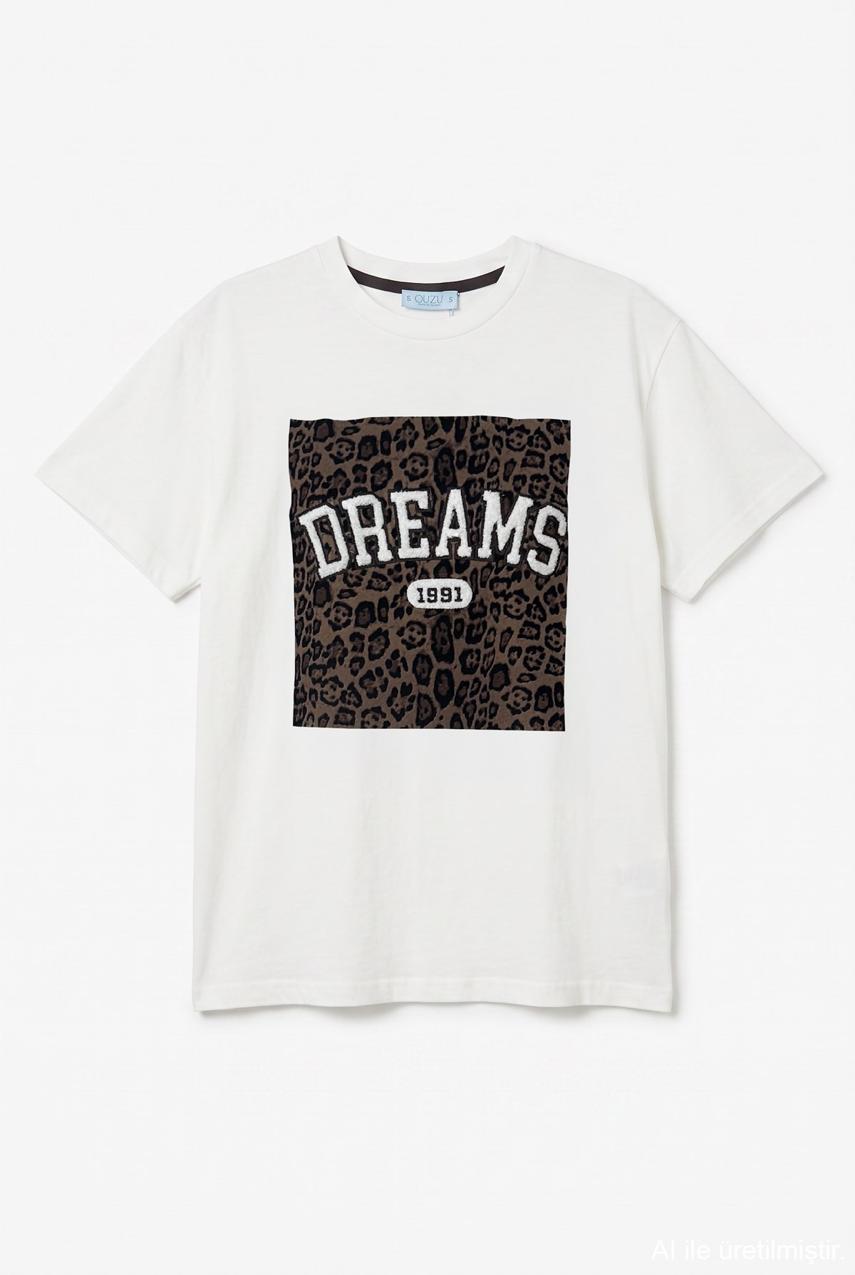 Quzu Baskı ve Nakış Detaylı T-shirt Ekru