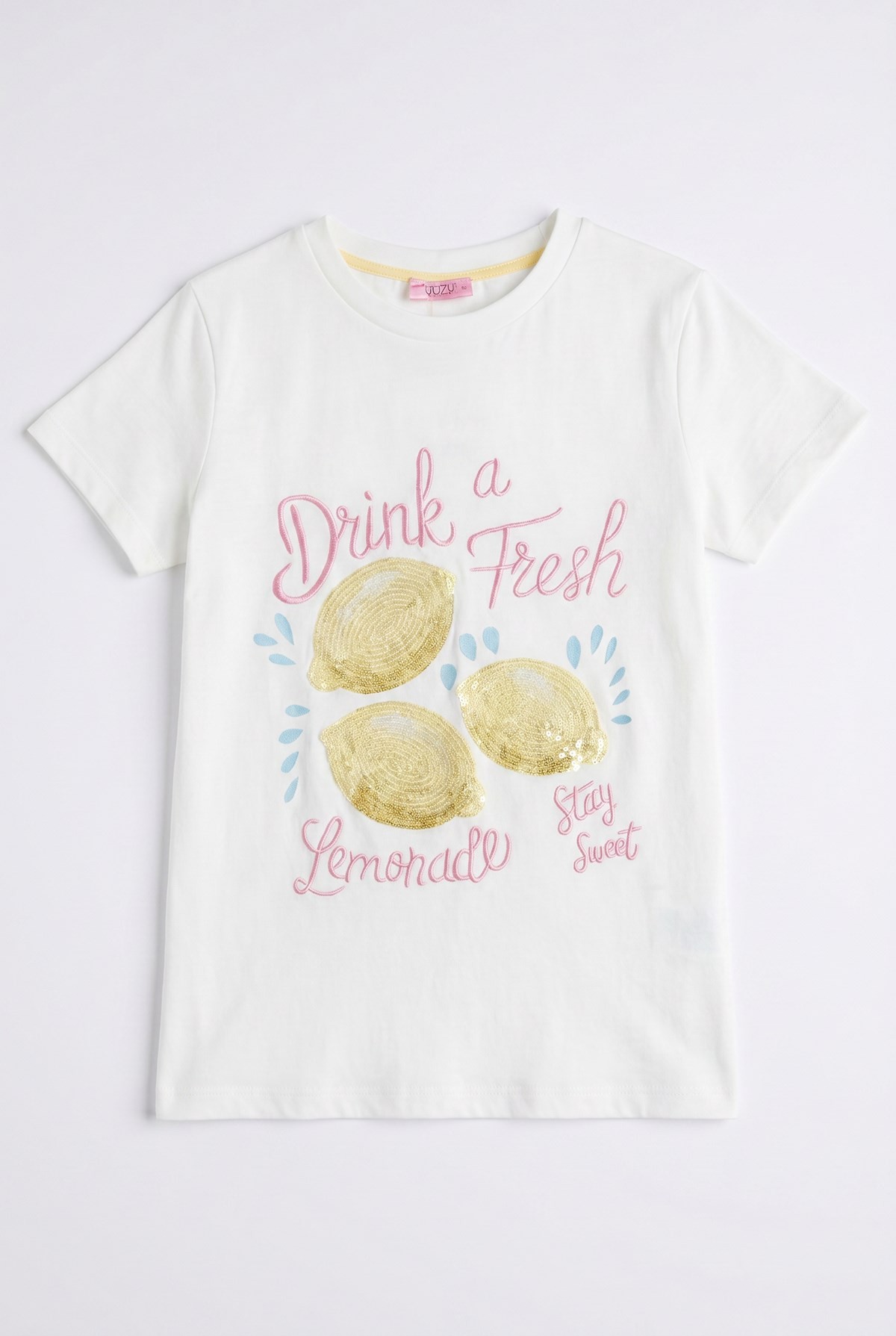 Quzu Baskı ve Nakış Detaylı T-shirt Ekru