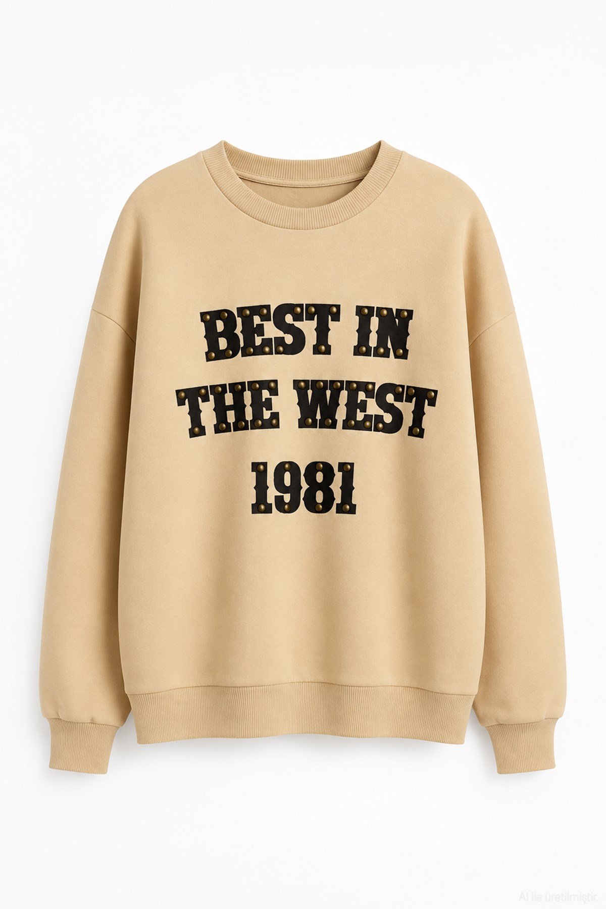 Quzu Baskı Ve Trok Detaylı Sweatshirt Bej