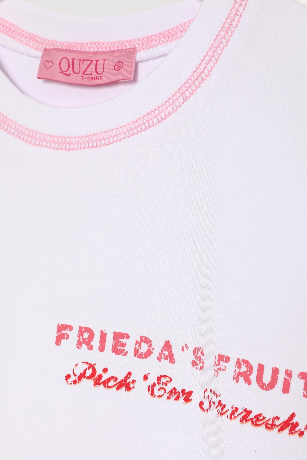 Quzu Baskılı Dikiş Detaylı T-shirt Beyaz