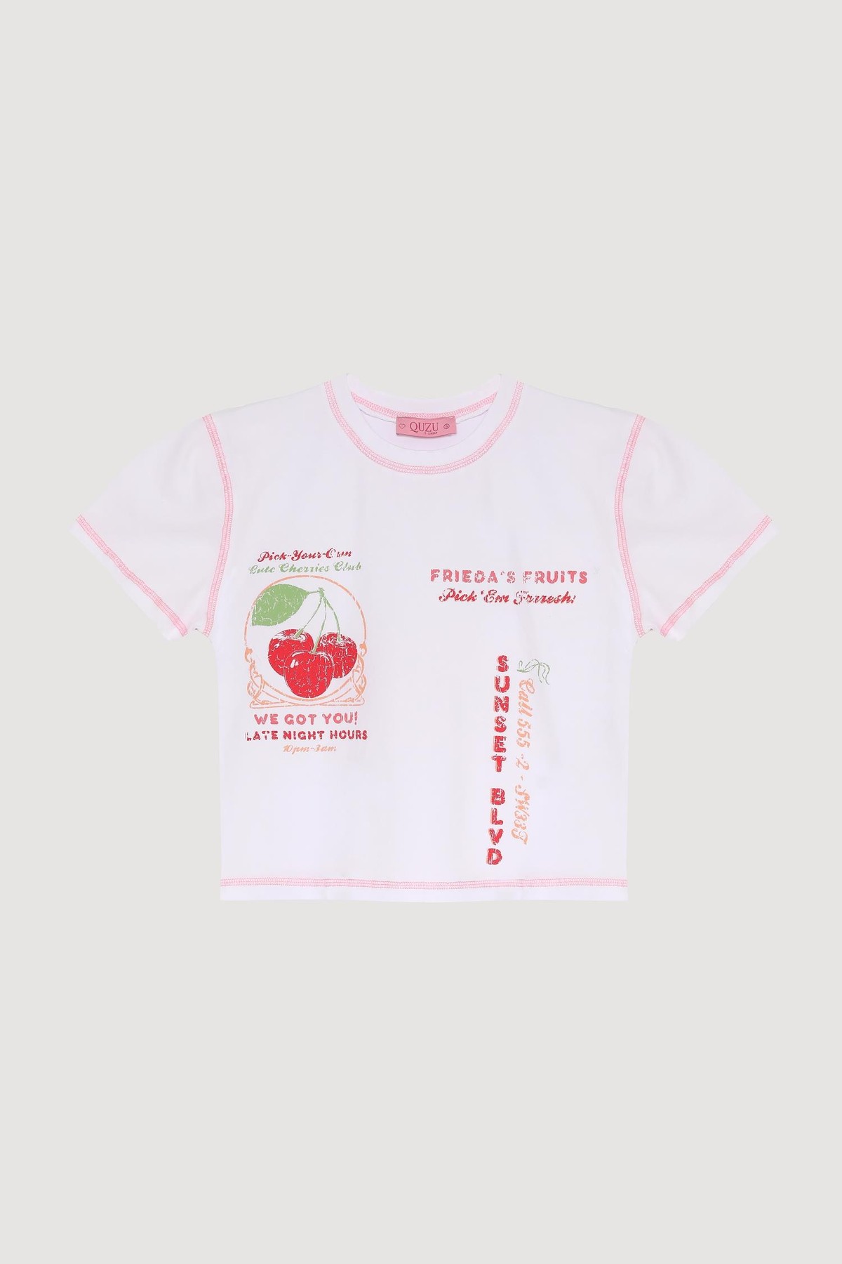 Quzu Baskılı Dikiş Detaylı T-shirt Beyaz