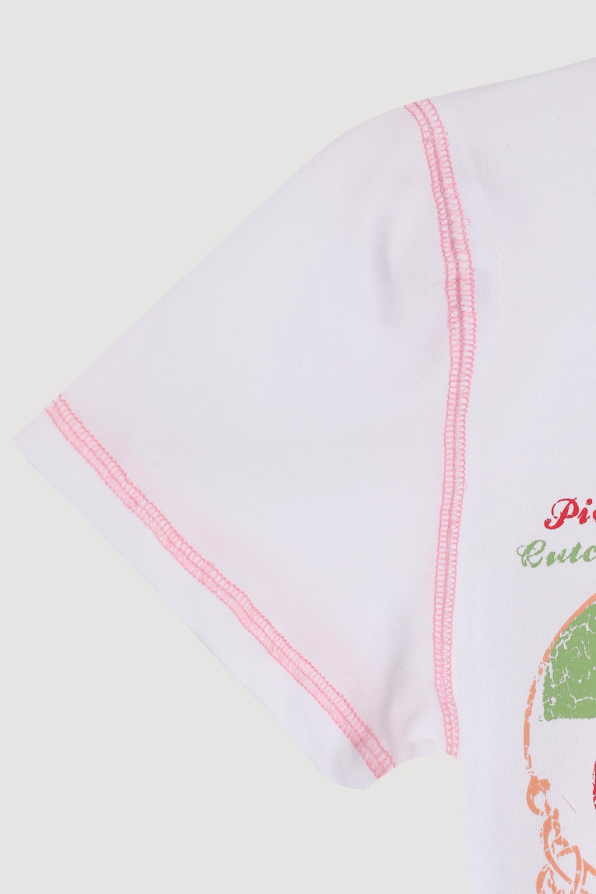 Quzu Baskılı Dikiş Detaylı T-shirt Beyaz