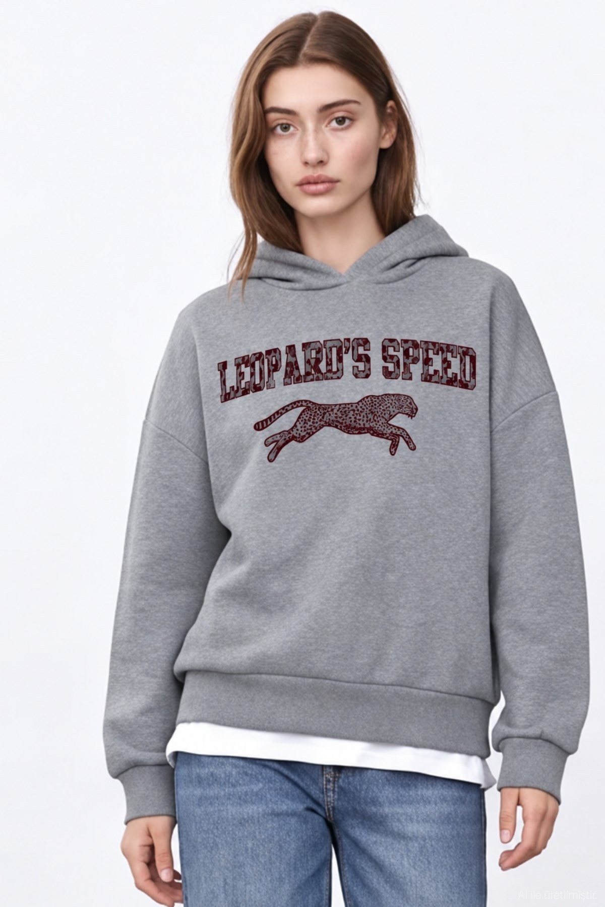 Quzu Baskılı Sweatshirt Gri Melanj