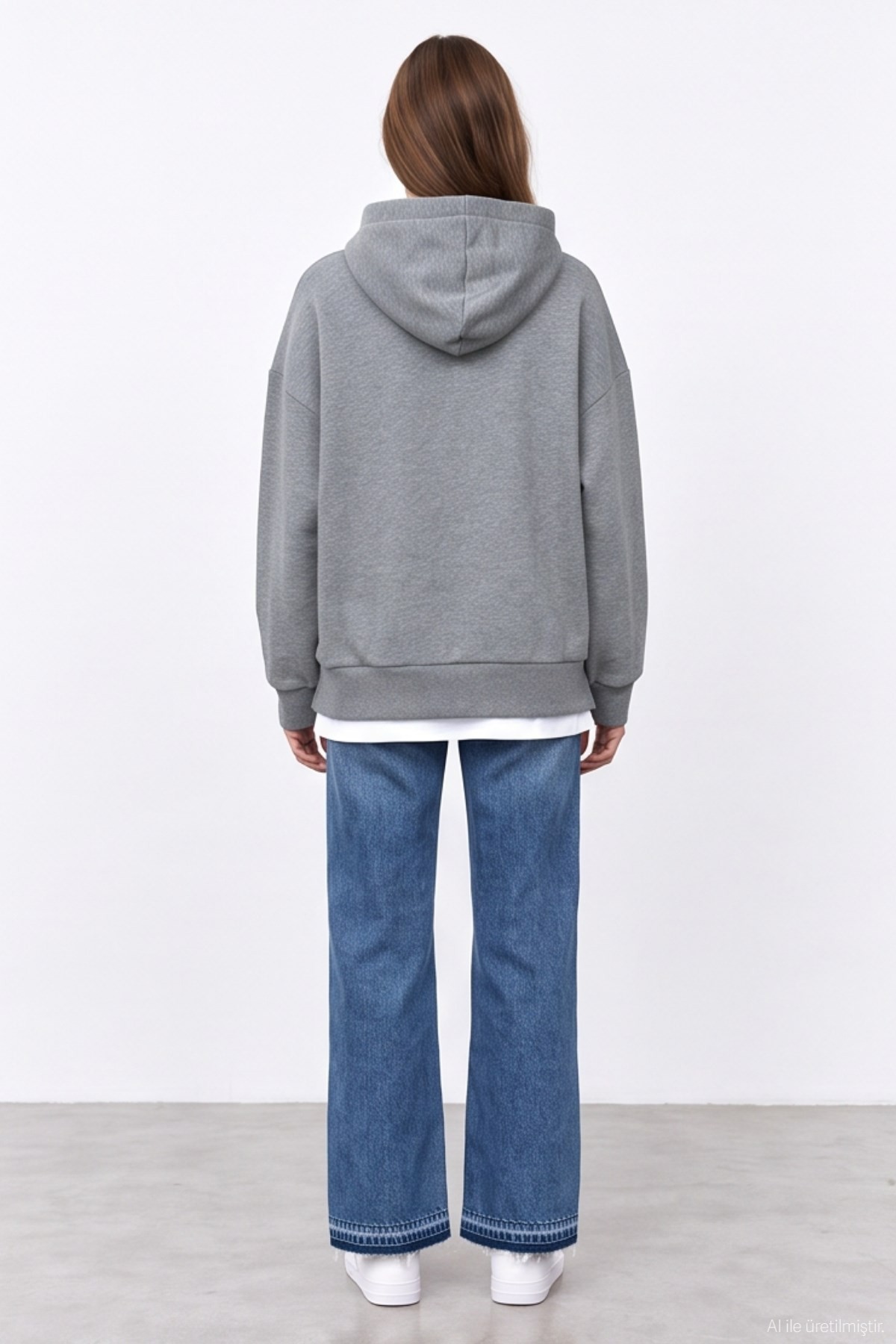 Quzu Baskılı Sweatshirt Gri Melanj