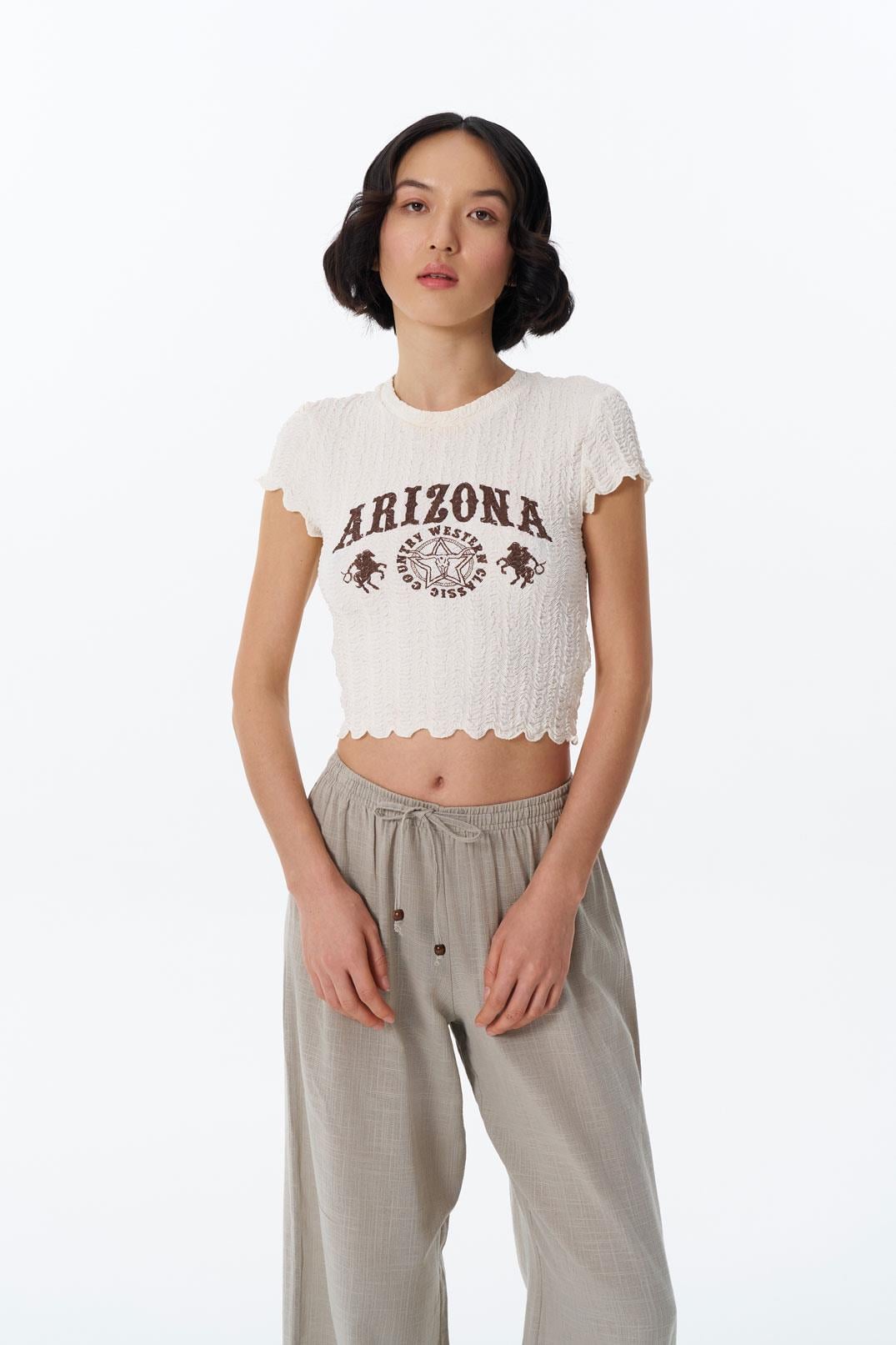 Quzu Baskılı T-shirt Ekru