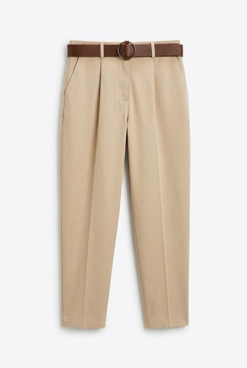 Quzu Beli Kemerli Pantolon Taş