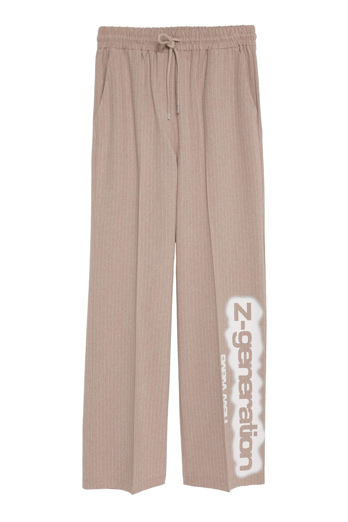 Quzu Beli Lastikli Baskılı Pantolon Bej