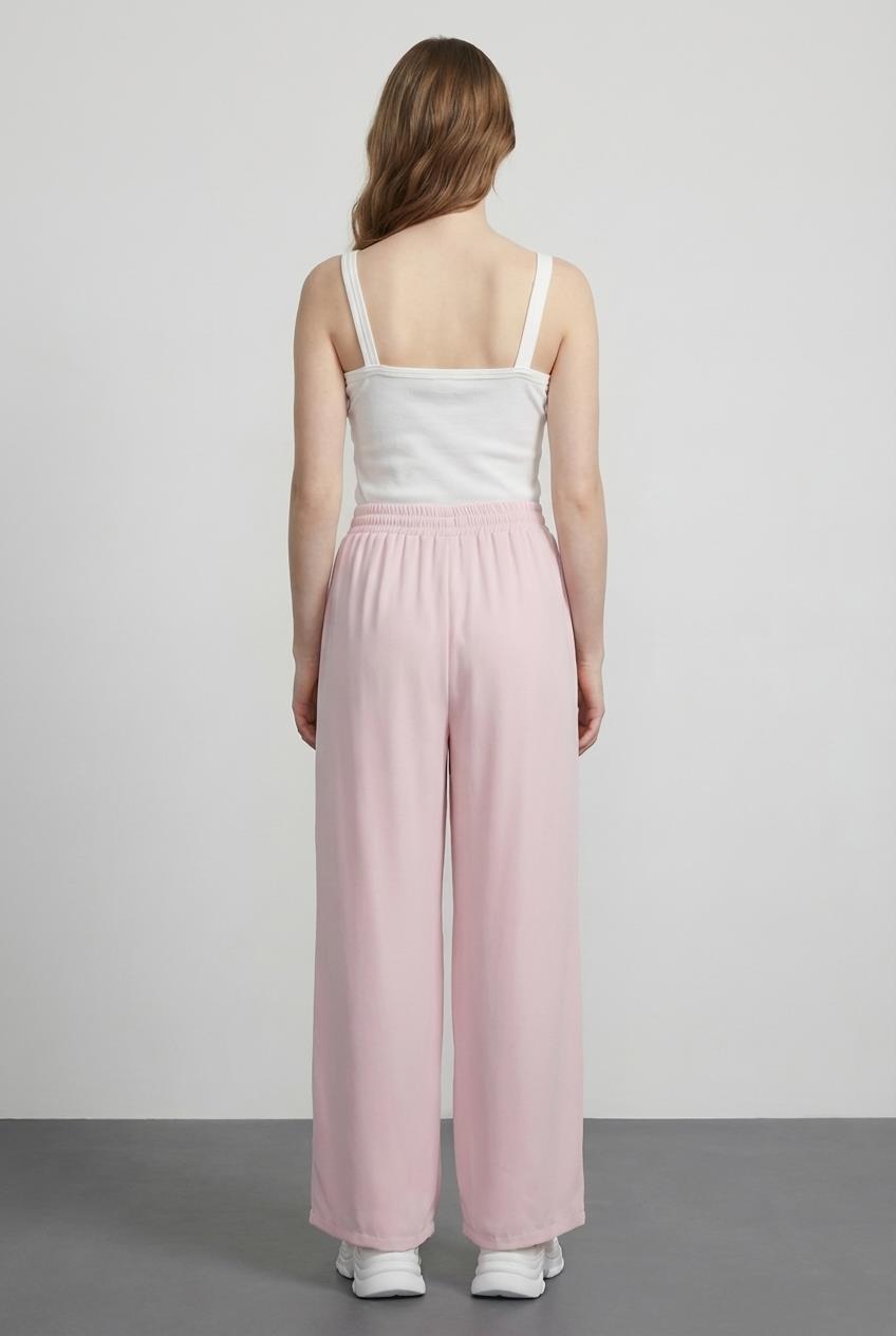 Quzu Beli Lastikli Bol Paça Pantolon Açık Pembe