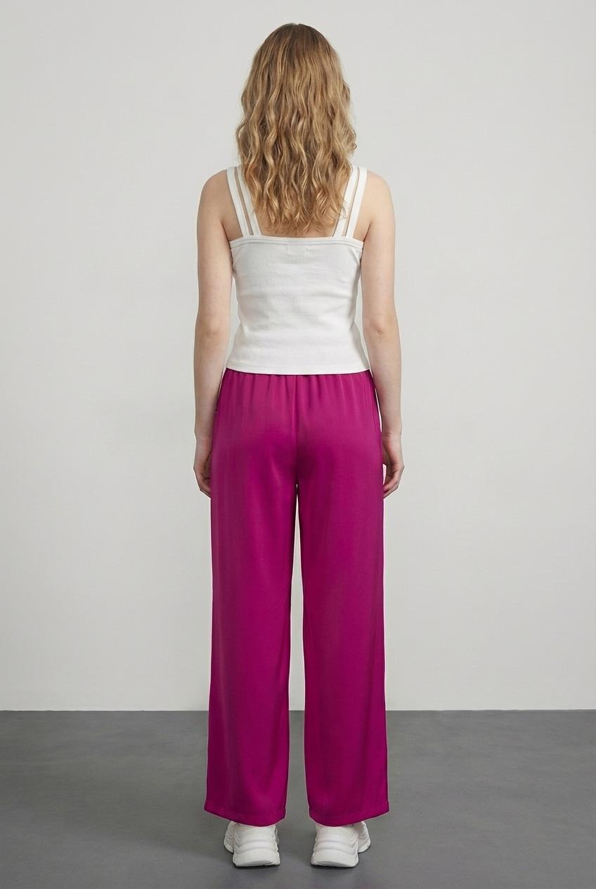Quzu Beli Lastikli Bol Paça Pantolon Fuşya