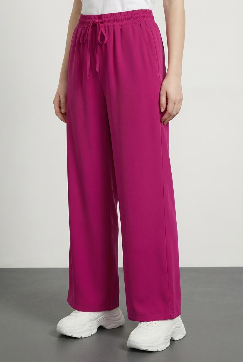 Quzu Beli Lastikli Bol Paça Pantolon Fuşya