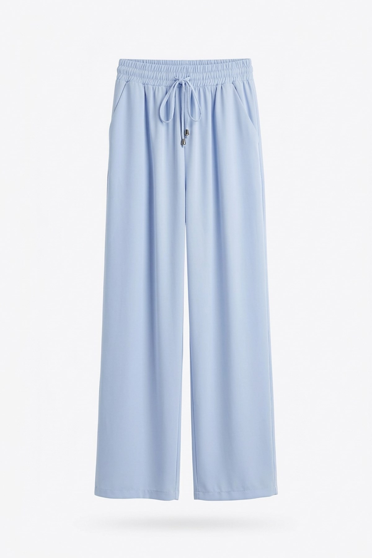 Quzu Beli Lastikli Bol Paça Pantolon Mavi