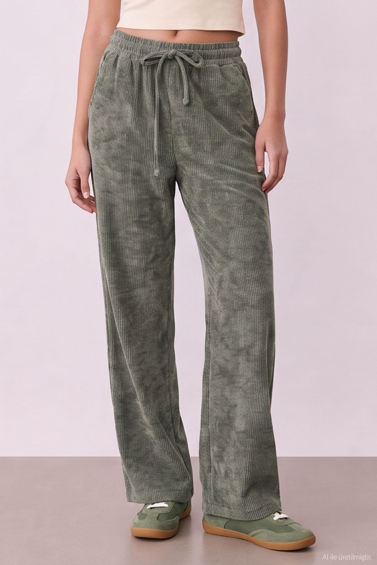 Quzu Elastic Waist Trousers Khaki