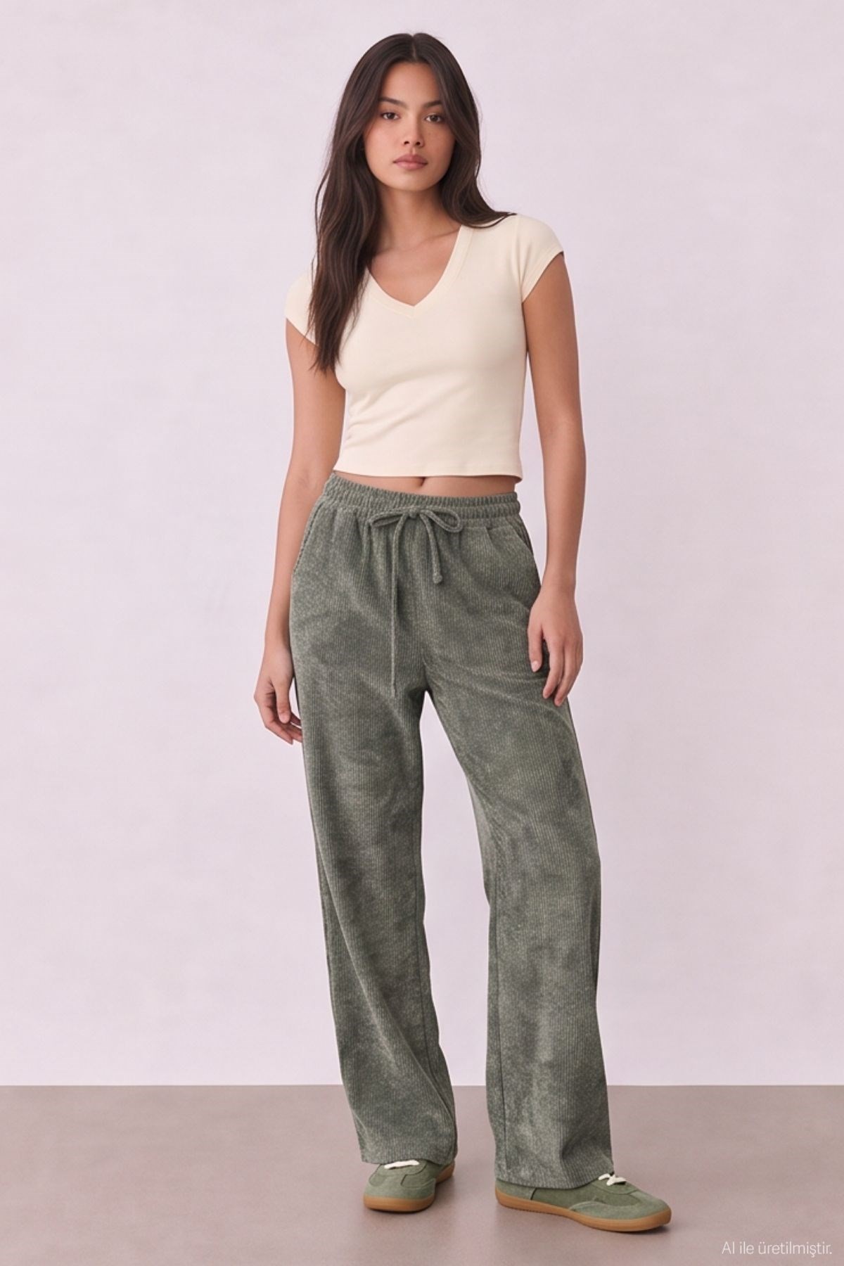 Quzu Elastic Waist Trousers Khaki