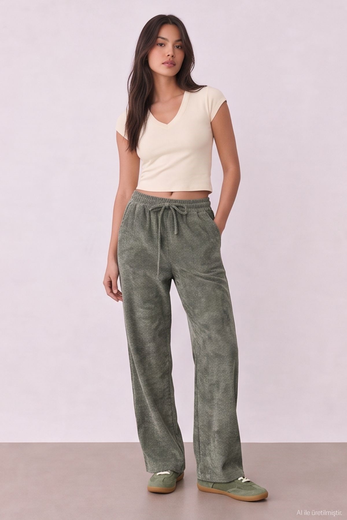 Quzu Elastic Waist Trousers Khaki