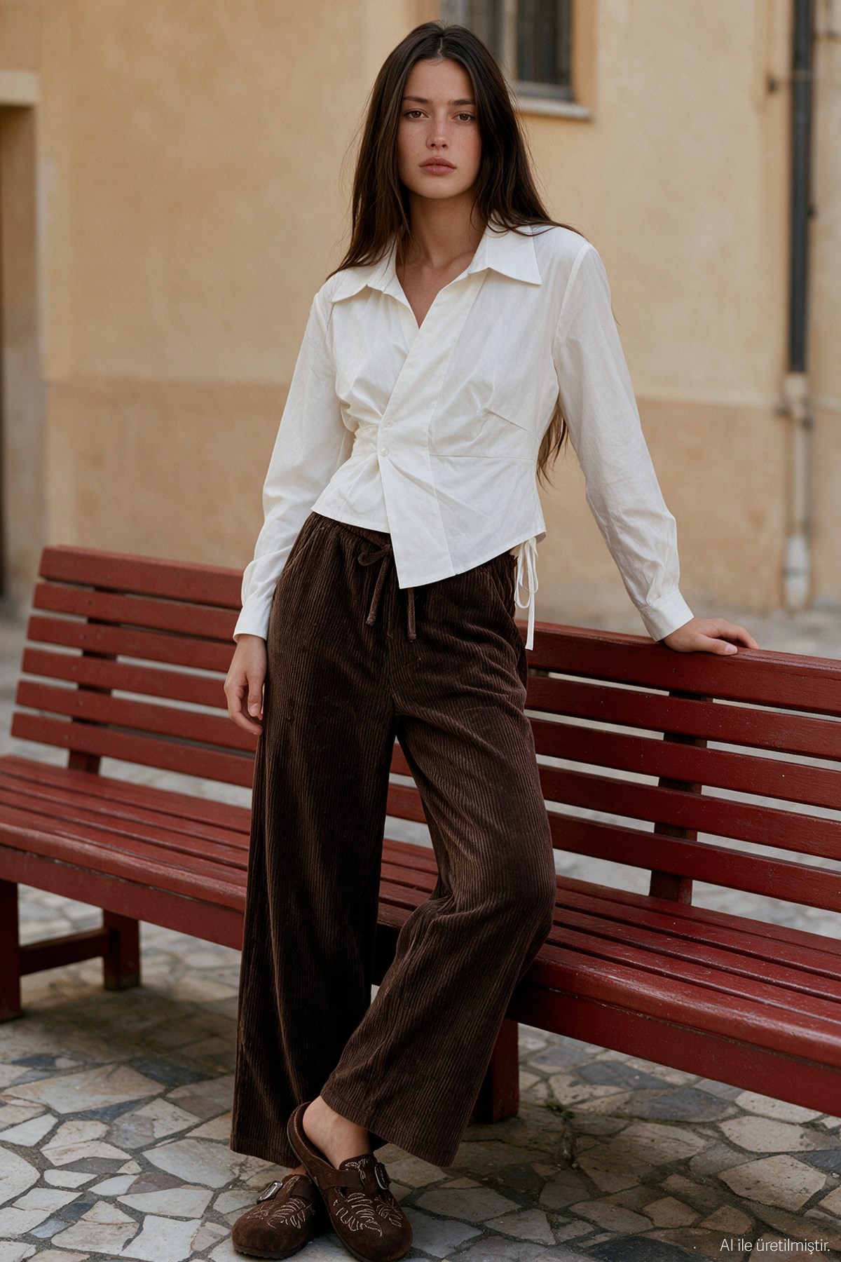 Quzu Elastic Waist Trousers Brown