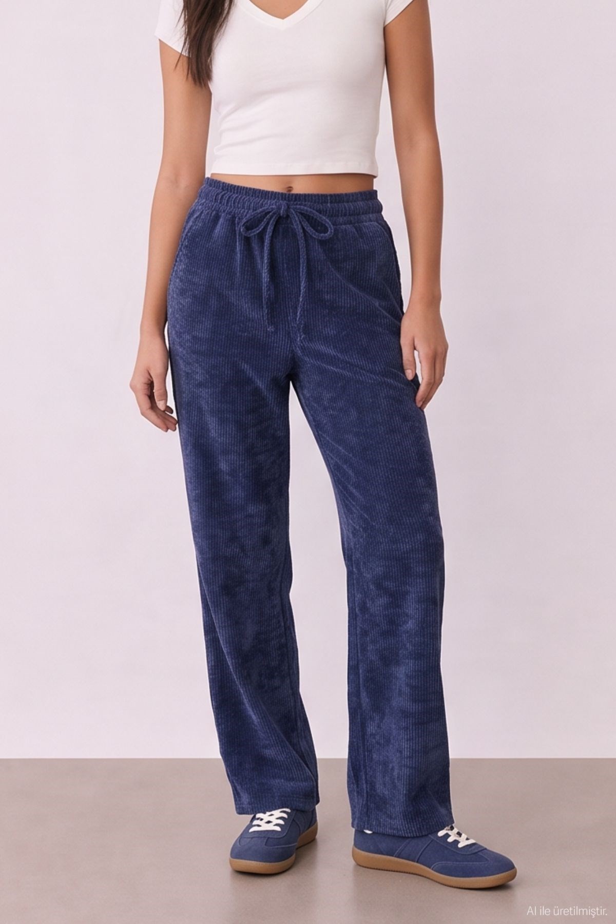 Quzu Elastic Waist Trousers Navy