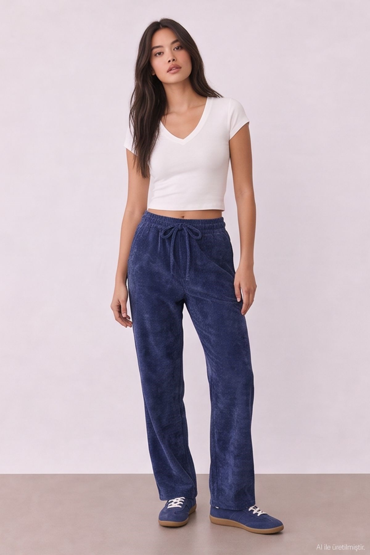 Quzu Elastic Waist Trousers Navy