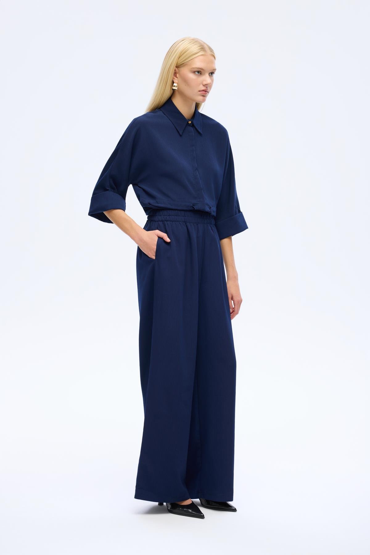 Quzu Beli Lastikli Pantolon Lacivert