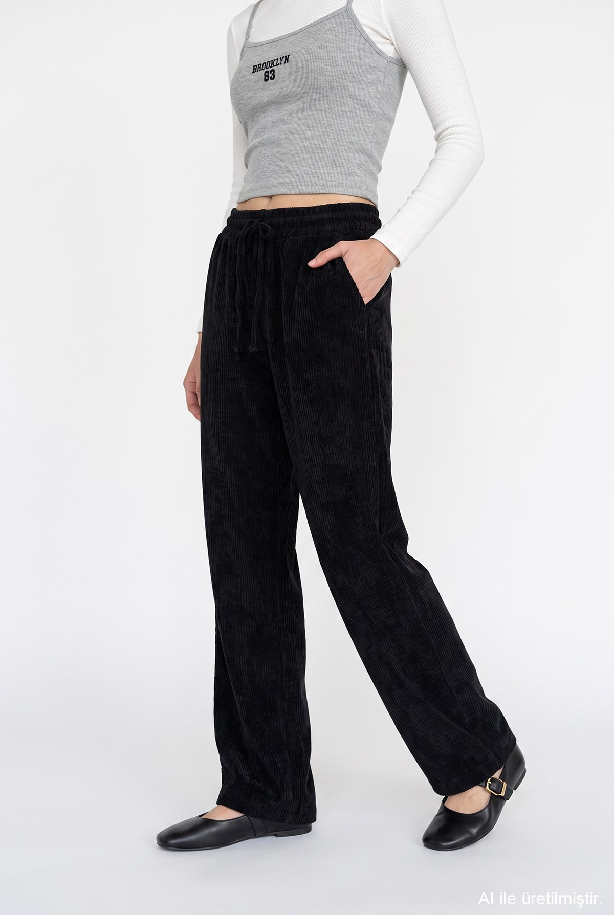 Quzu Elastic Waist Pants Black