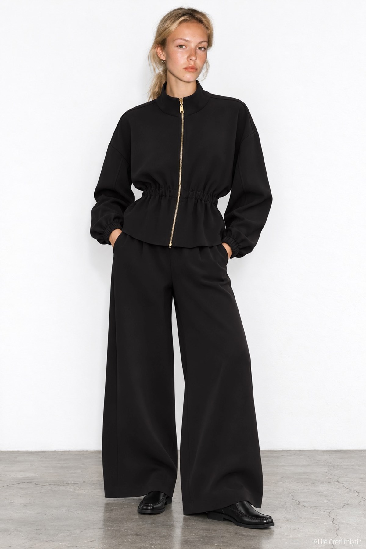 Quzu Beli Lastikli Pantolon Siyah