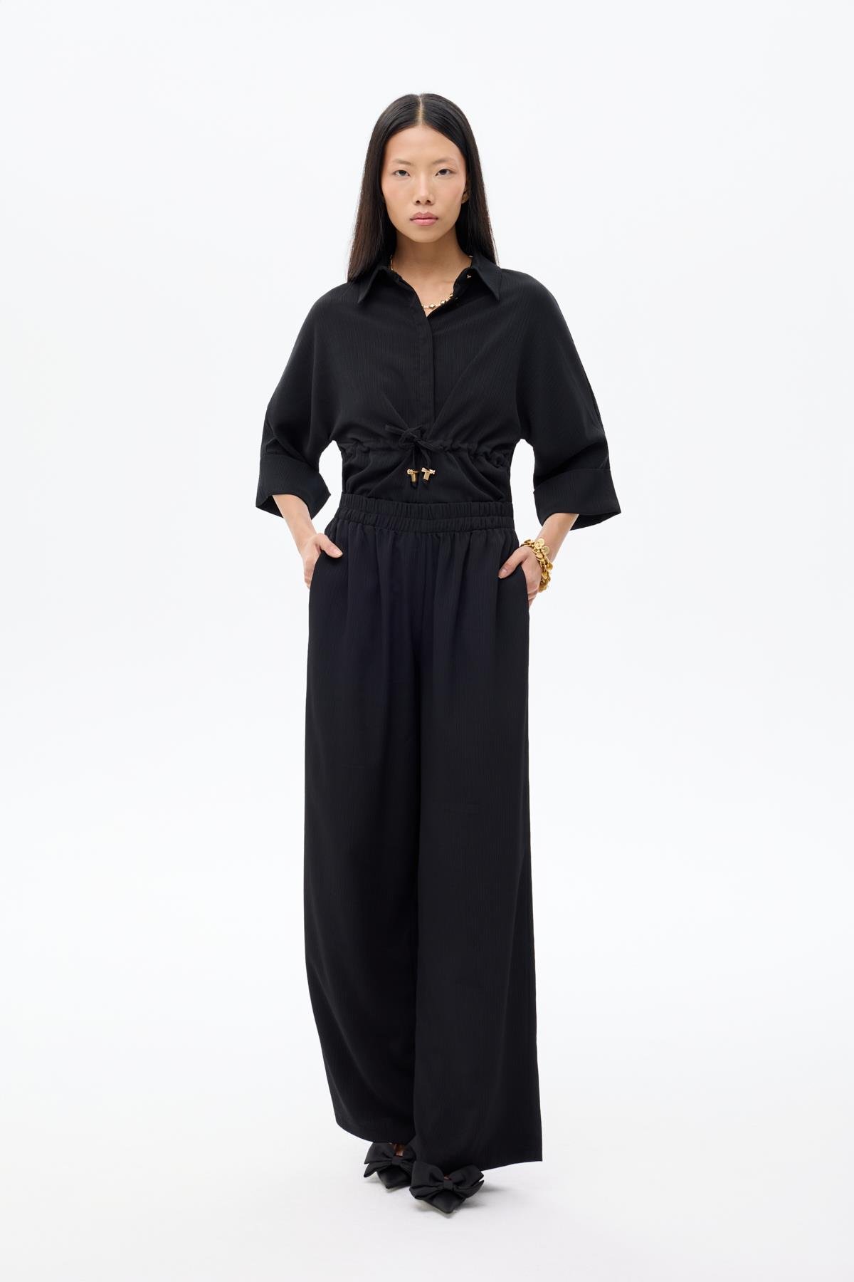 Quzu Beli Lastikli Pantolon Siyah