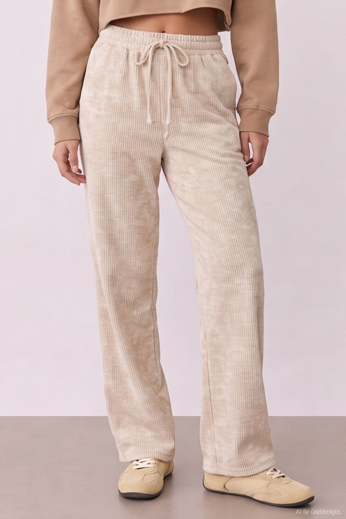 Quzu Elastic Waist Trousers Stone