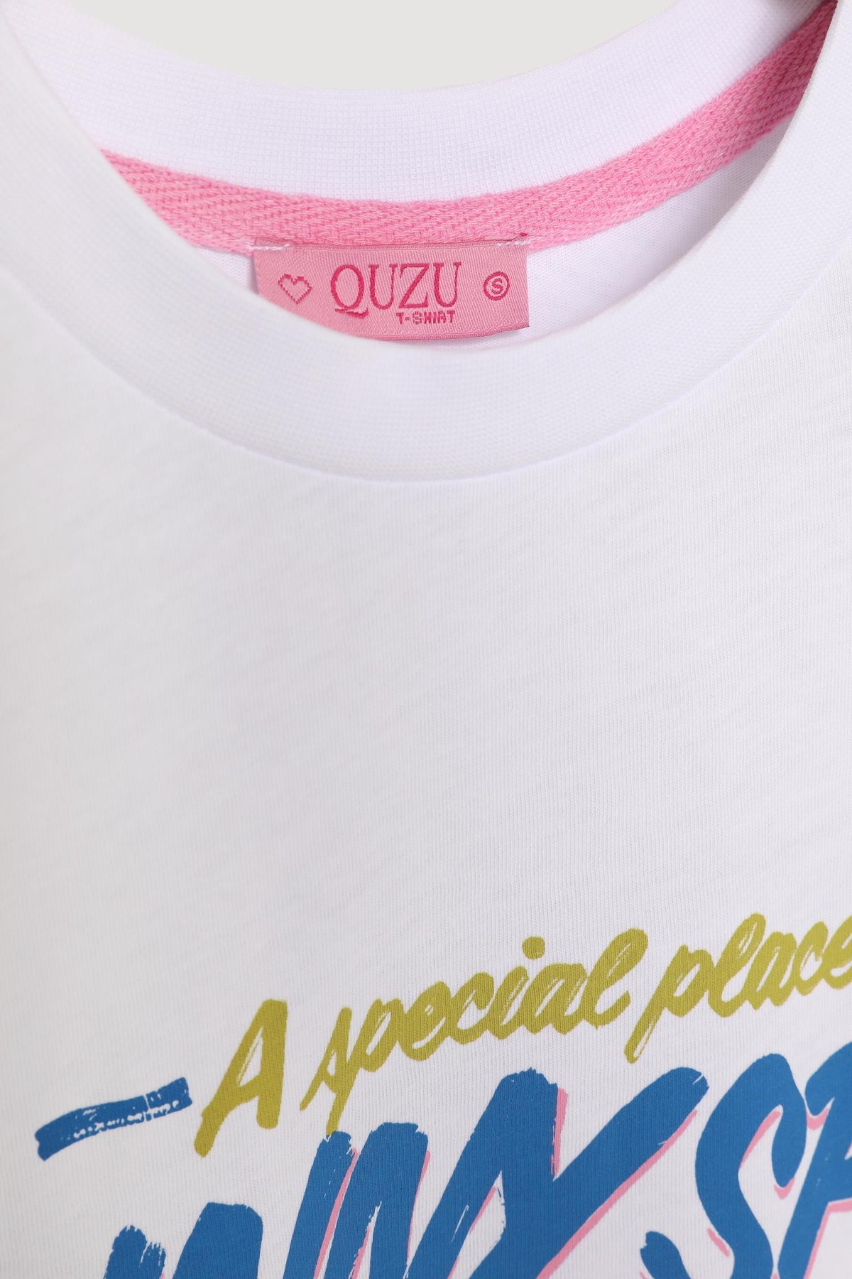 Quzu Bisiklet Yaka Baskılı T-shirt Beyaz