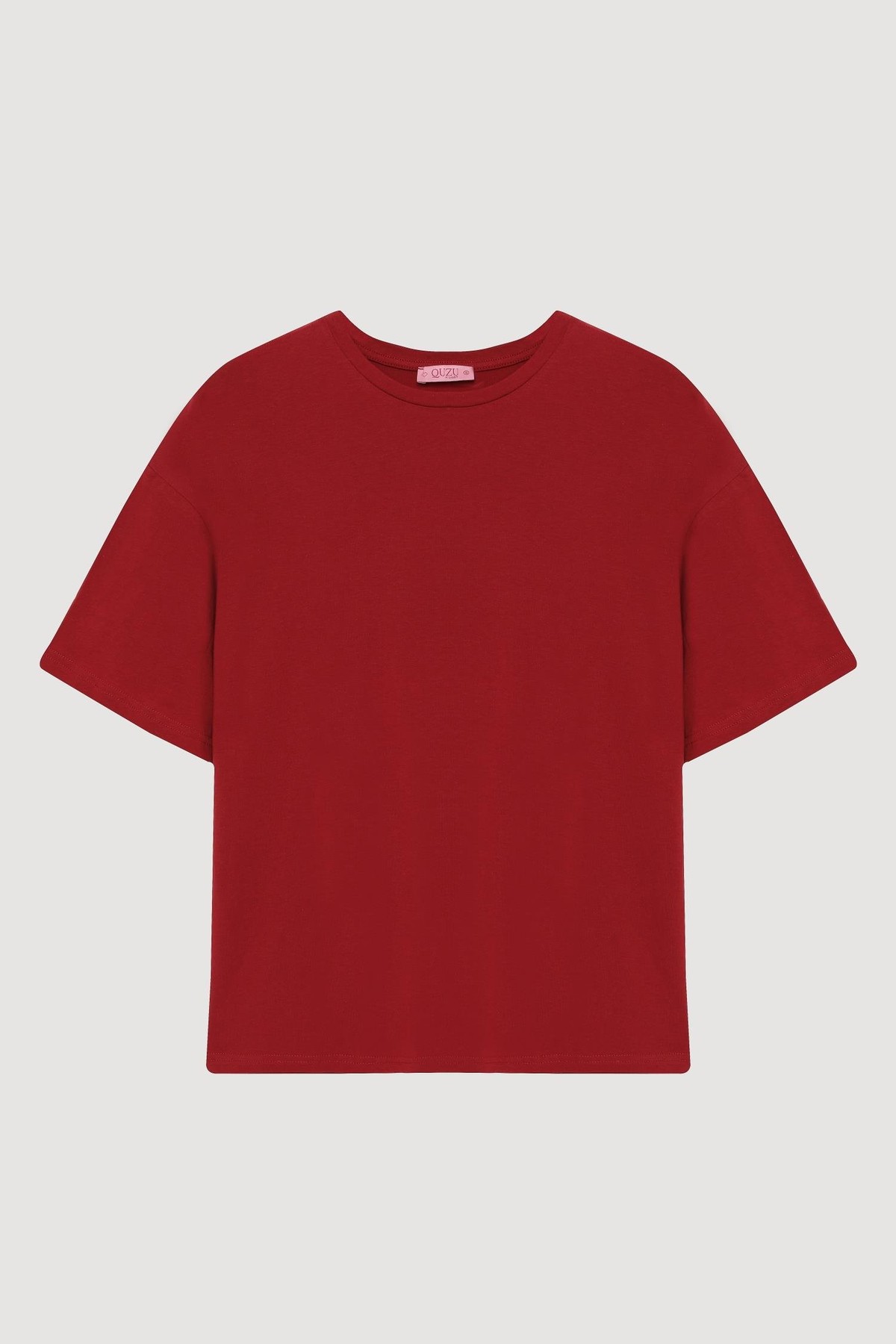 Quzu Bisiklet Yaka Düz T-shirt Bordo