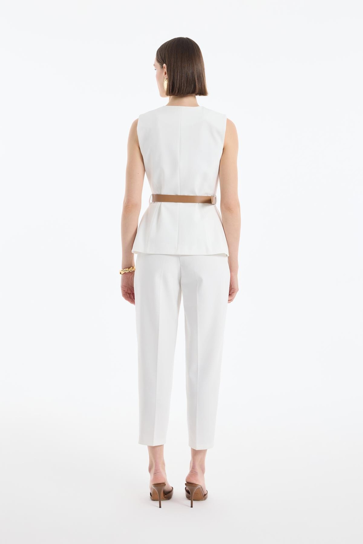 Quzu Bisiklet Yaka Kemerli Yelek Ekru