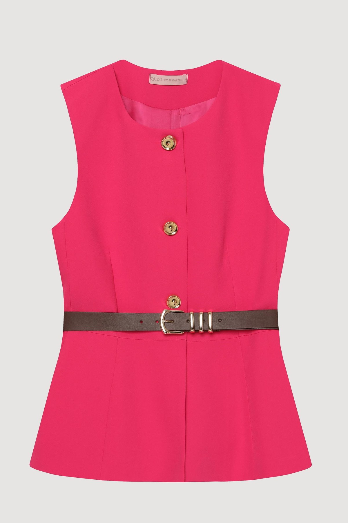 Quzu Bisiklet Yaka Kemerli Yelek Fuşya